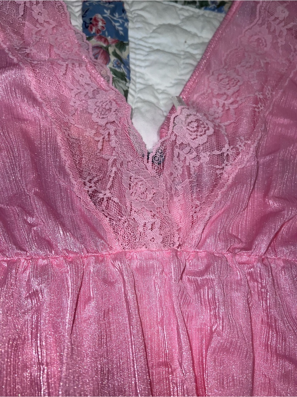 Vintage Pink Sheer Lace Maxi Nightgown Made in USA Large - Picture 10 of 10